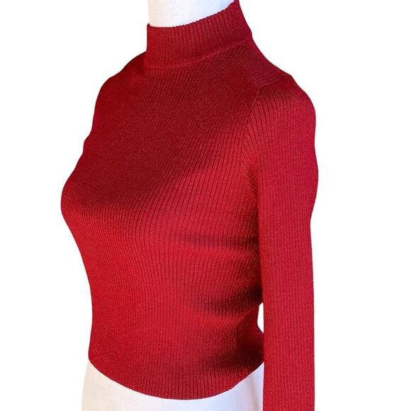 Red Mock Neck Shimmer Sweater NWT Junior Girls Medium Knit Soft Metallic - Picture 3 of 9